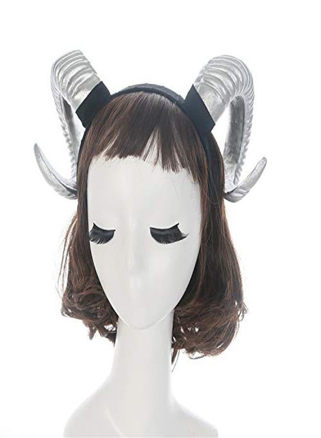 Hosfairy 1Pcs Halloween Sheep Horn Headband Horn Hair Hoop Hairband Costume Accessory for Halloween Easter Party Cosplay Headpiece Photo Props (Silver) - Image 4