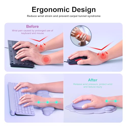 MOKURU Cloud Mouse Pad with Wrist Rest, Cloud Keyboard Wrist Rest, Mouse Pad Wrist Support, Ergonomic Keyboard Mouse Wrist Support (Purple) - Image 3