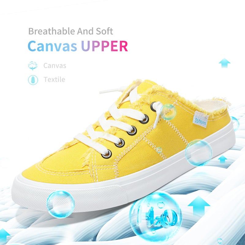 Obtaom Women Canvas Mules Memory Foam Clipper Fashion Sneakers Comfortable Slip-On Mule Backless Holiday Shoesï¼ˆLemon Yellowï¼ŒUS8ï¼‰ - Image 4
