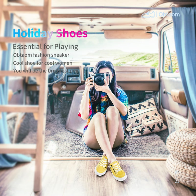 Obtaom Women Canvas Mules Memory Foam Clipper Fashion Sneakers Comfortable Slip-On Mule Backless Holiday Shoesï¼ˆLemon Yellowï¼ŒUS8ï¼‰ - Image 5