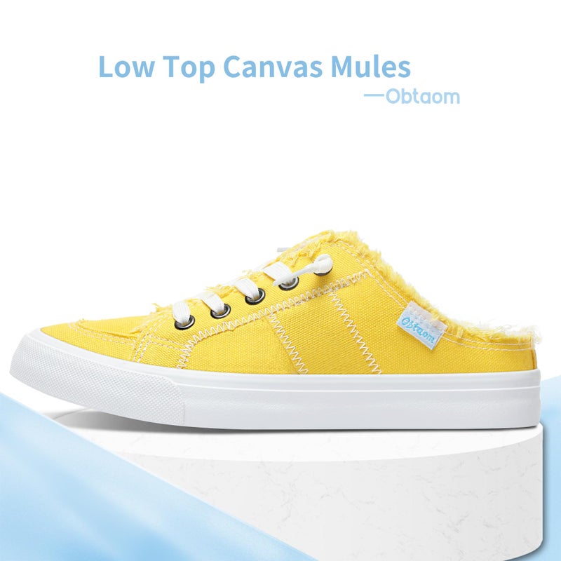 Obtaom Women Canvas Mules Memory Foam Clipper Fashion Sneakers Comfortable Slip-On Mule Backless Holiday Shoesï¼ˆLemon Yellowï¼ŒUS8ï¼‰ - Image 3