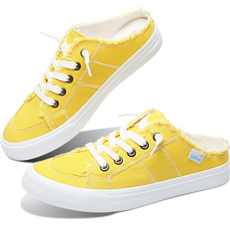 Obtaom Women Canvas Mules Memory Foam Clipper Fashion Sneakers Comfortable Slip-On Mule Backless Holiday Shoesï¼ˆLemon Yellowï¼ŒUS8ï¼‰ - Image 1