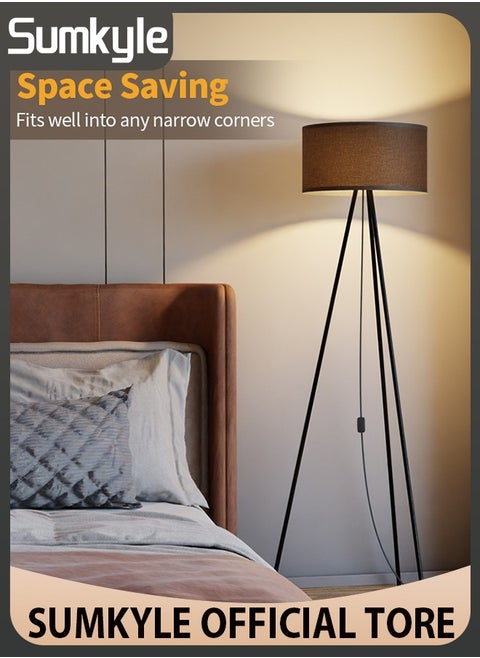 Tripod Floor Lamp with 3 Color Temperatures LED Bulb, Modern Standing Lamp with Black Lampshade, LED Floor Lighting for Living Room, Bedroom, Office