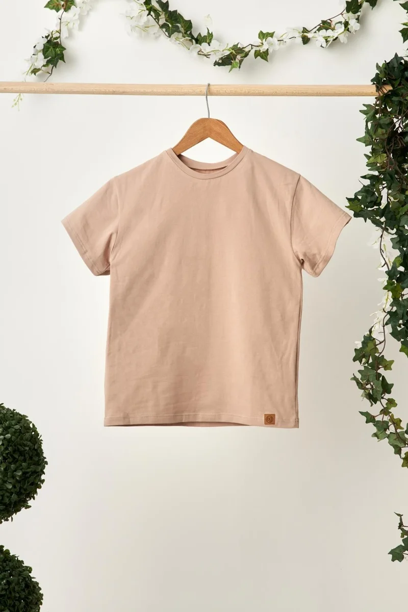 Babygiz Light Brown Girl's Short Sleeve Crew Neck Anti-Sweat, Comfortable Cotton T-Shirt