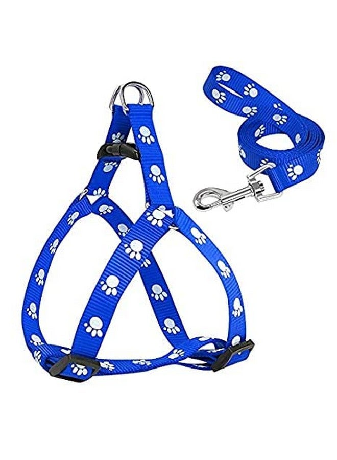 Adjustable Leash With Harness Set Paw Printed Nylon Puppy Harness For All Breeds Dogs, Cat And Puppies (Color As Per Availability) - Adjustable Chest: 35 Cm-50Cm - Image 1
