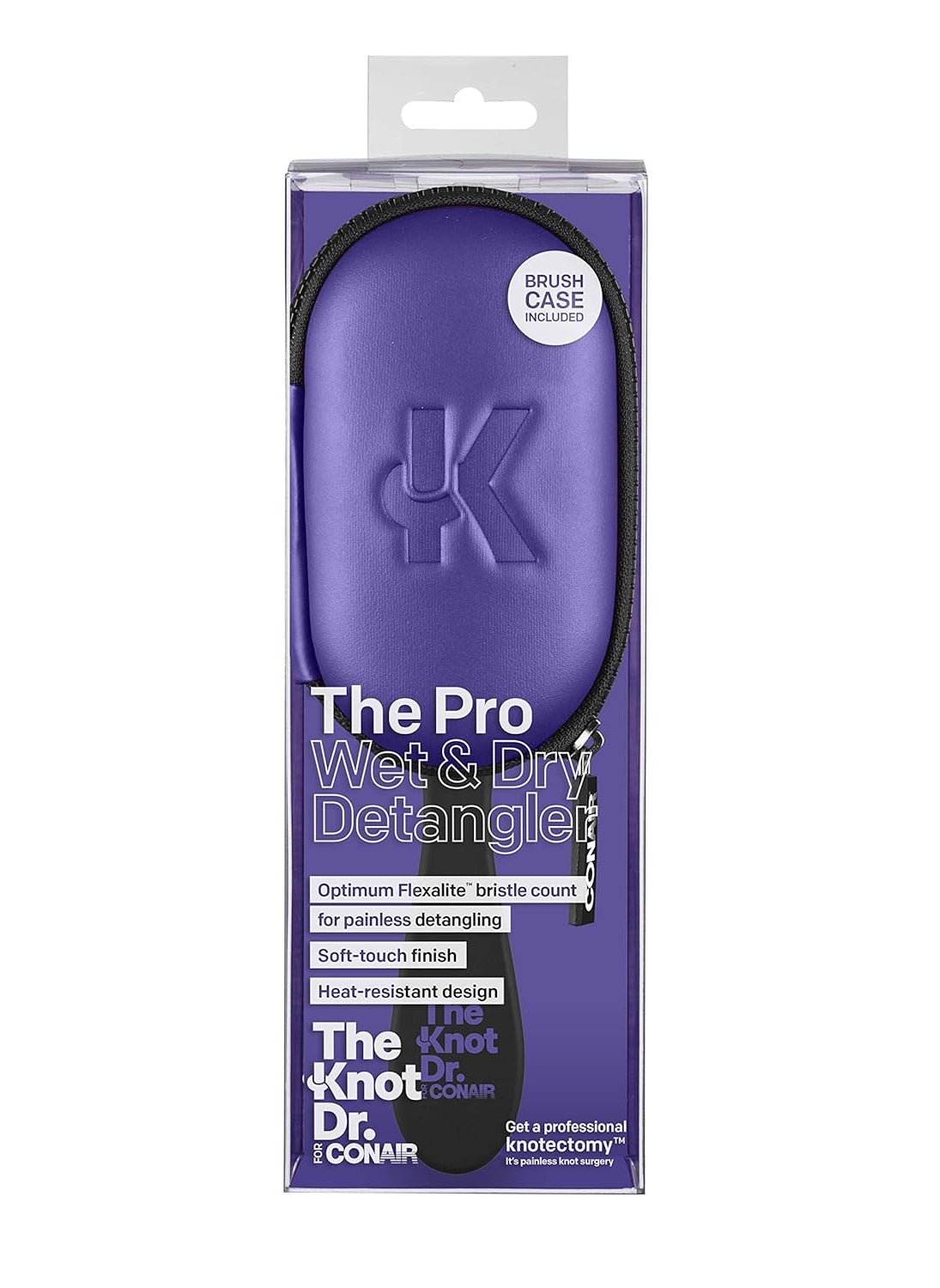 CONAIR The Knot Doctor for Conair Premium Pro Detangling Hair Brush for Wet or Dry Hair with Purple Storage Case 1 Count  - Image 1