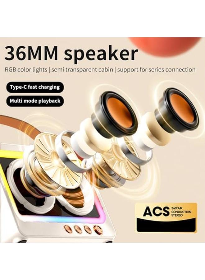 Excefore Portable Creative Bluetooth Speaker 360 Degree Stereo Sound Effect Ultra Long Battery Life Cool Rgb Lighting Support Series Mirror Transparent Screen 5.3 Bluetooth Subwoofer White - Image 4