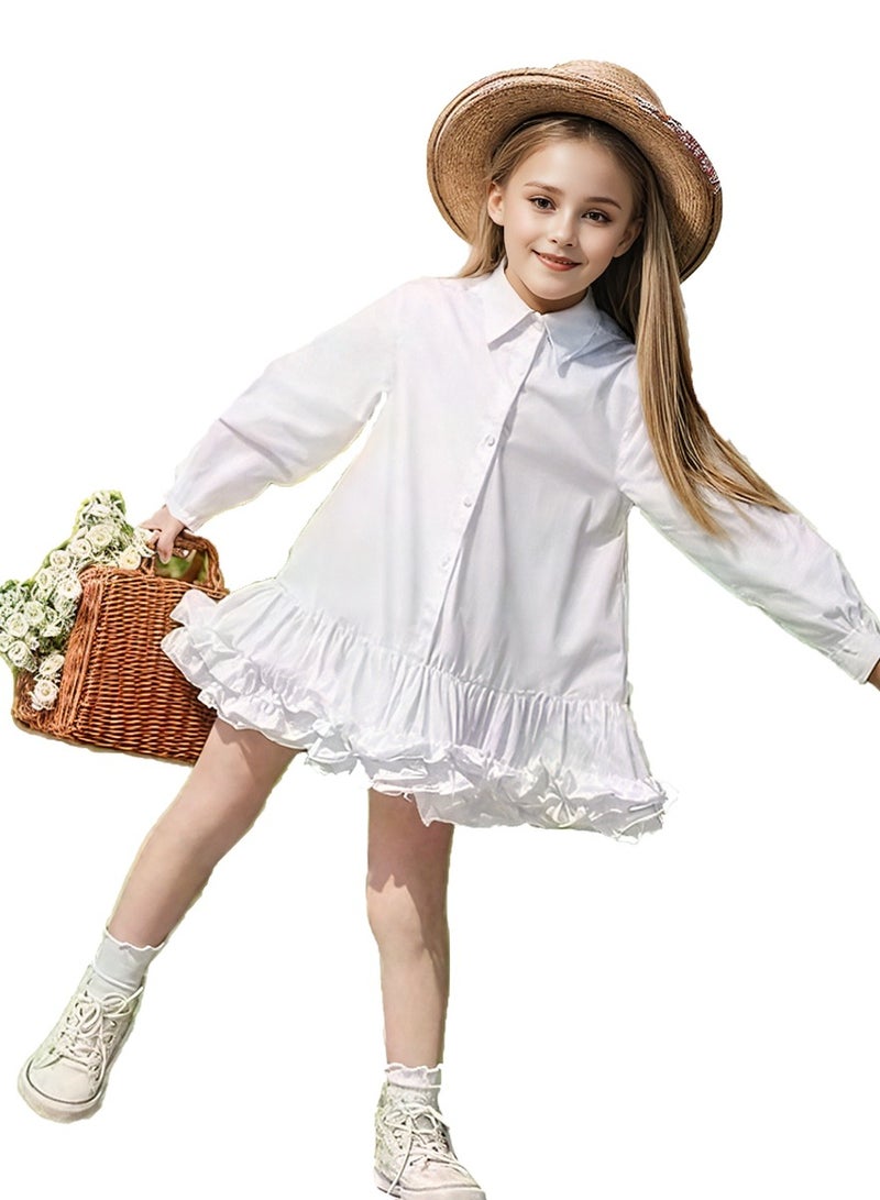 WiNi BEE Girls Dress Long Sleeve Shirt Dress with ruffled hem - Image 1