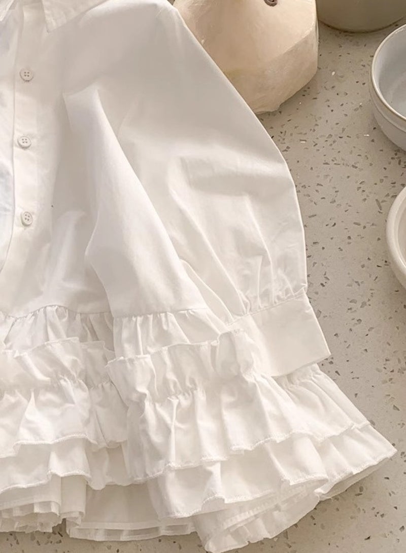 WiNi BEE Girls Dress Long Sleeve Shirt Dress with ruffled hem - Image 3