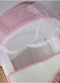 FUN MOMENT Portable baby bed with thick padded seat with high-quality materials, white / pink, with multi-colored stars design, 67×30×16 cm  - Image 4