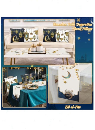 زينة رمضان، طقم مفارش طاولة رمضان، مفارش طاولة و 4 أغطية وسائد رمضان، زينة رمضان للمنزل، ديكورات رمضان، هدايا رمضان - view 5