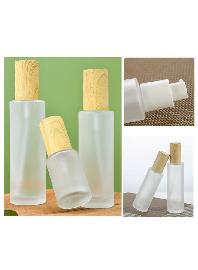 SYBL 3Pcs 30ml 1oz Matte Glass Pump Bottles Travel Pump Bottle Lotion Bottle Travel Container Soap Dispenser Toiletries Bottle Containers with Wood Grain Lid for Shampoo Cream Liquid Essential Oils - Image 5