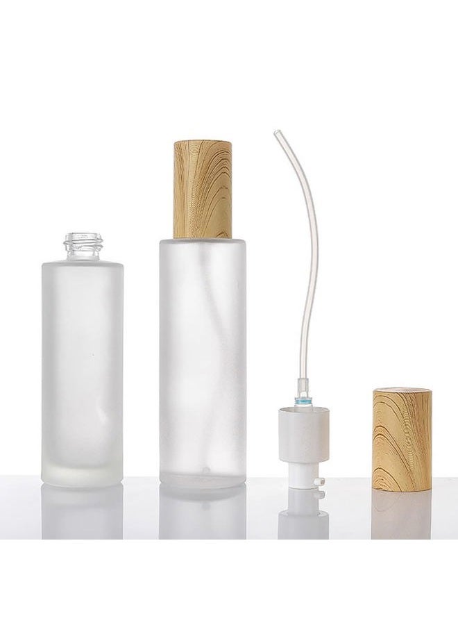 SYBL 3Pcs 30ml 1oz Matte Glass Pump Bottles Travel Pump Bottle Lotion Bottle Travel Container Soap Dispenser Toiletries Bottle Containers with Wood Grain Lid for Shampoo Cream Liquid Essential Oils - Image 2