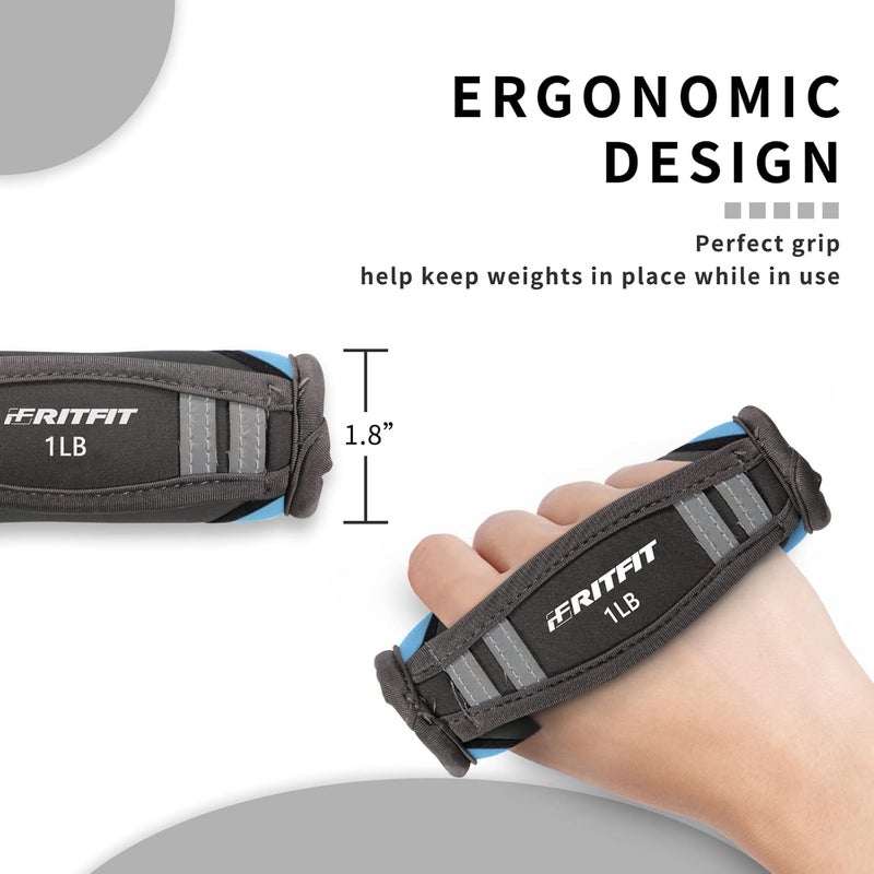 RitFit Soft Hand Weights Set - 0.5/0.75/1/1.5/2 LBS (1 Pair) Walking Dumbbell for Women & Men with Reflective Straps - Jogging, Running, Physical Therapy, Aerobics - Pink Orange Blue Grey Black - Image 3