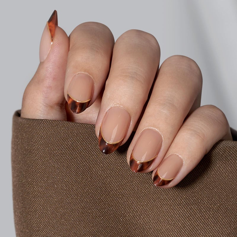 BTArtbox Press On Nails Short Almond - Tortoise Shell, Winter French Tip Press On Nails, Soft Gel Fake Nails Brown, Reusable Glue On Nails with Nail Glue in 16 Sizes, 32 Stick On Nail Kit - Image 2