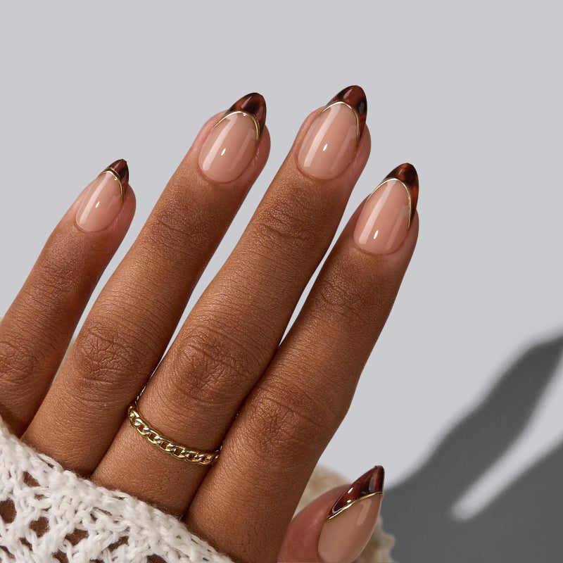 BTArtbox Press On Nails Short Almond - Tortoise Shell, Winter French Tip Press On Nails, Soft Gel Fake Nails Brown, Reusable Glue On Nails with Nail Glue in 16 Sizes, 32 Stick On Nail Kit - Image 4