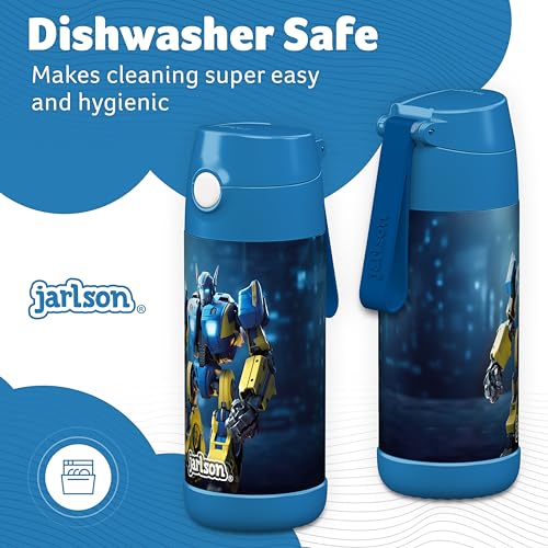 Jarlson® Kids Water Bottle CHARLI [12OZ] - Stainless Steel Thermo Bottle with Straw - Insulated, Spill Proof Waterbottle for School & Sports - Thermo Tumbler for Boys & Girls (Robot) - Image 4