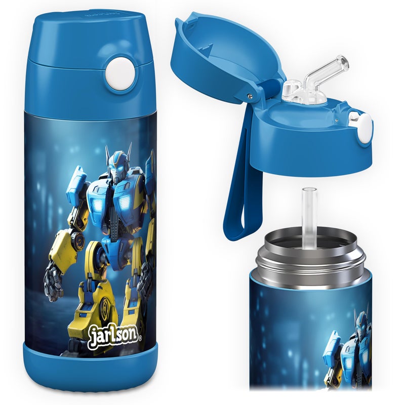 Jarlson® Kids Water Bottle CHARLI [12OZ] - Stainless Steel Thermo Bottle with Straw - Insulated, Spill Proof Waterbottle for School & Sports - Thermo Tumbler for Boys & Girls (Robot) - Image 5