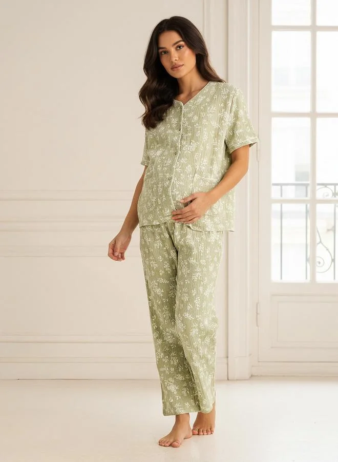 سبلاش فيڤ طقم بيجاما للحوامل قميص وبنطلون قطن