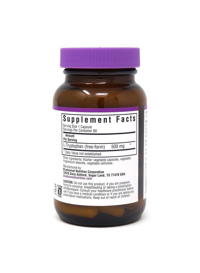 Bluebonnet Nutrition Ltrypotophan 500Mg For Neurotransmitting Support* Supports Positive Mood* Soyfree Glutenfree Nongmo Kosher Certified Vegan White 60 Vegetable Capsules 60 Servings - Image 3
