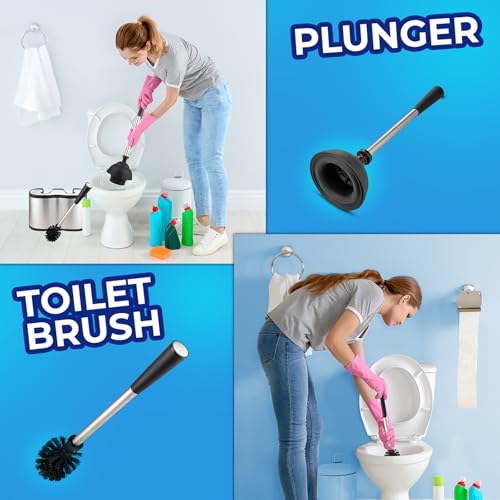 UMIEN Toilet Brush and Plunger Set 18-in - Updated 2025 No-Rust - Stainless Steel Design - Long Handles - with Freestanding Canister - Image 5