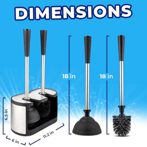 UMIEN Toilet Brush and Plunger Set 18-in - Updated 2025 No-Rust - Stainless Steel Design - Long Handles - with Freestanding Canister - Image 3
