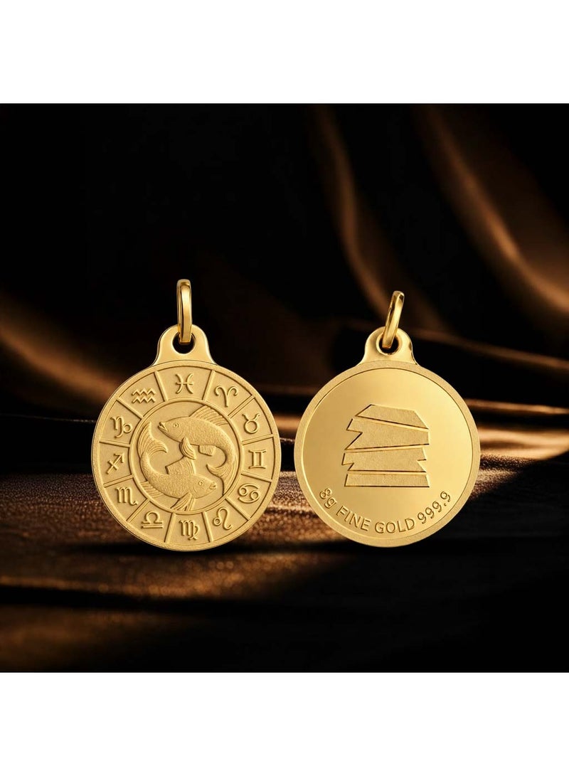 SAVE IN GOLD 8 Gram 24K 999.9 Fine Gold Zodiac Pisces Coin Pendant - Image 2