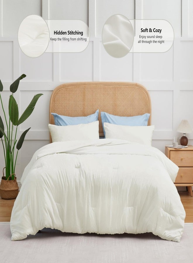 CozyLux Comforter Full Size Set Ivory, 3 Pieces Solid Soft Bed Set for Girls, Luxury Breathable Quilted Style Microfiber Down Alternative Bedding Sets All Season (1 Comforter & 2 Pillowcases) - Image 2