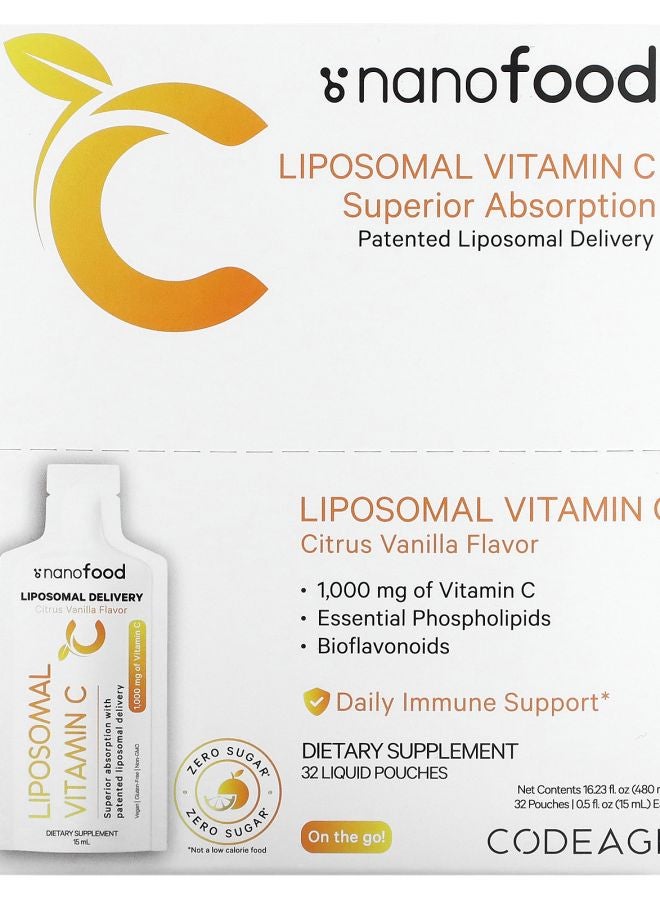 Codeage Liposomal Vitamin C Citrus Vanilla 1000 mg 32 Pouches 0.5 fl oz (15 ml) each