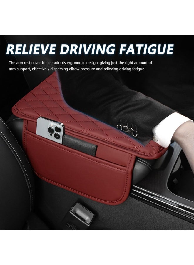 Upgraded Car Center Console Cover,Microfiber Leather Car Armrest Cover Cushion with 2 Storage Bags,Universal Car Armrest Storage Box Car Interior Accessories for Most Vehicles (Red) - Image 2