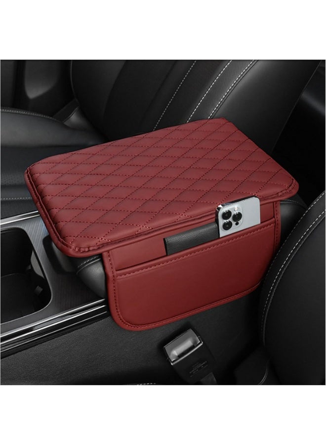 Upgraded Car Center Console Cover,Microfiber Leather Car Armrest Cover Cushion with 2 Storage Bags,Universal Car Armrest Storage Box Car Interior Accessories for Most Vehicles (Red) - Image 3