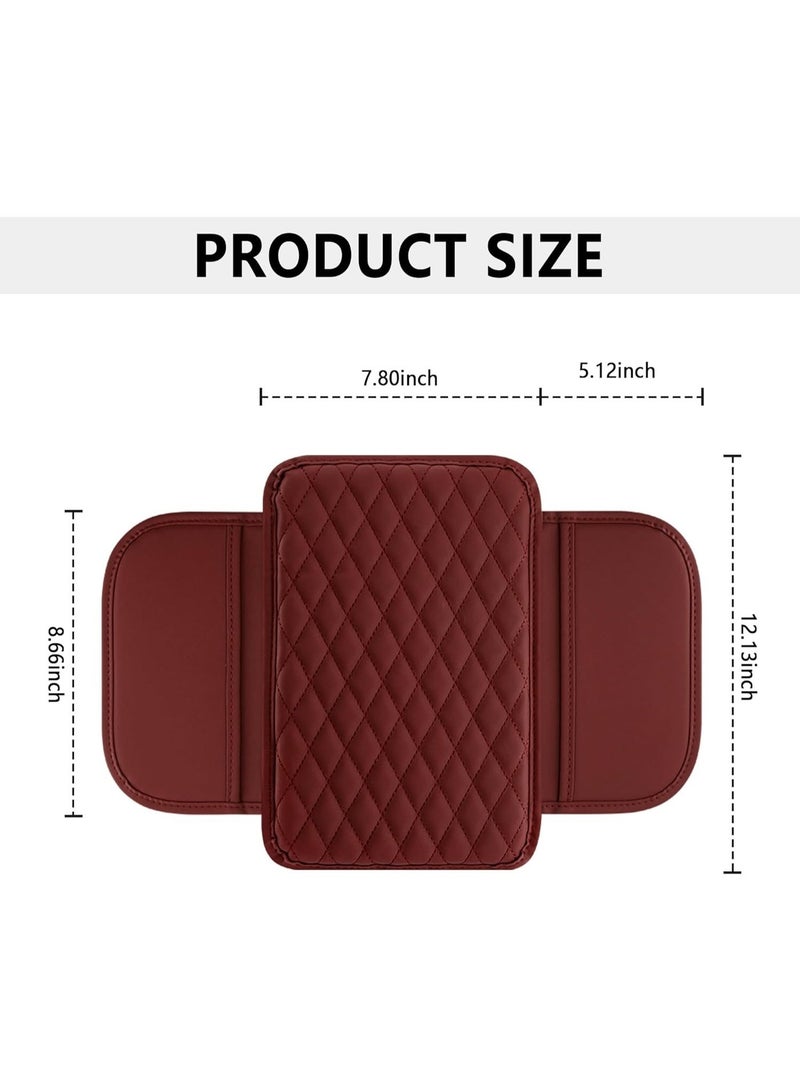 Upgraded Car Center Console Cover,Microfiber Leather Car Armrest Cover Cushion with 2 Storage Bags,Universal Car Armrest Storage Box Car Interior Accessories for Most Vehicles (Red) - Image 1