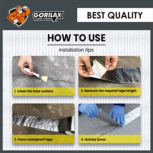 Gorilax Waterproof Leak Repair Tape 4 Inch x 5 Ft | Flex Seal Aluminum Butyl Tape for Roof, Pipe, Tank, Sink, Surface Crack, Window Gap | Strong Adhesive Sealant Instantly Stops Water Leakage - Image 4