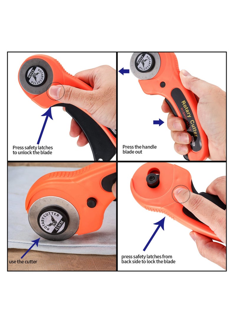 KASTWAVE 45mm Rotary Cutter, Rotary Fabric Cutter with 5pcs Extra Blades Ergonomic Handle Rolling Cutter with Safety Lock for Precise Cutting, Rotary Cutter for Fabric, Leather, Crafting, Sewing - Image 2