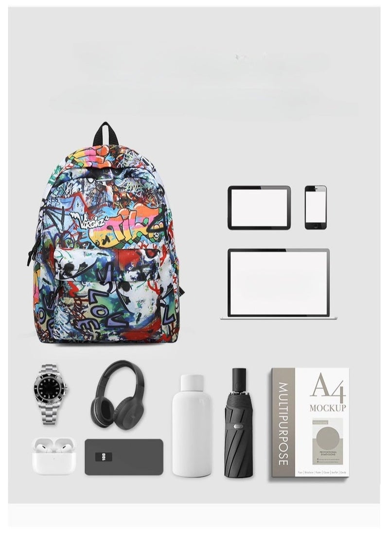 SKT Shiketro Personality Fashion Graffiti Casual Backpack Lightweight Male And Female Students Cool large Capacity Shoulder Bag 32*42*12.5CM - Image 4