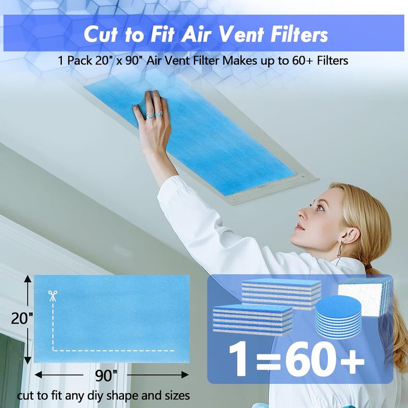 مجموعة مرشحات تهوية - مقاس 20" × 90"، مقطوعة لتناسب مرشحات الهواء؛ مادة مرشح كهروستاتيكي من نوع MERV 8، لفلاتر الأفران الم��زلية، الأرضيات، السقوف، الشبكات، فتحات التهوية، أجهزة التكييف، نظام التدفئة وتكييف الهواء (HVAC). - Image 3
