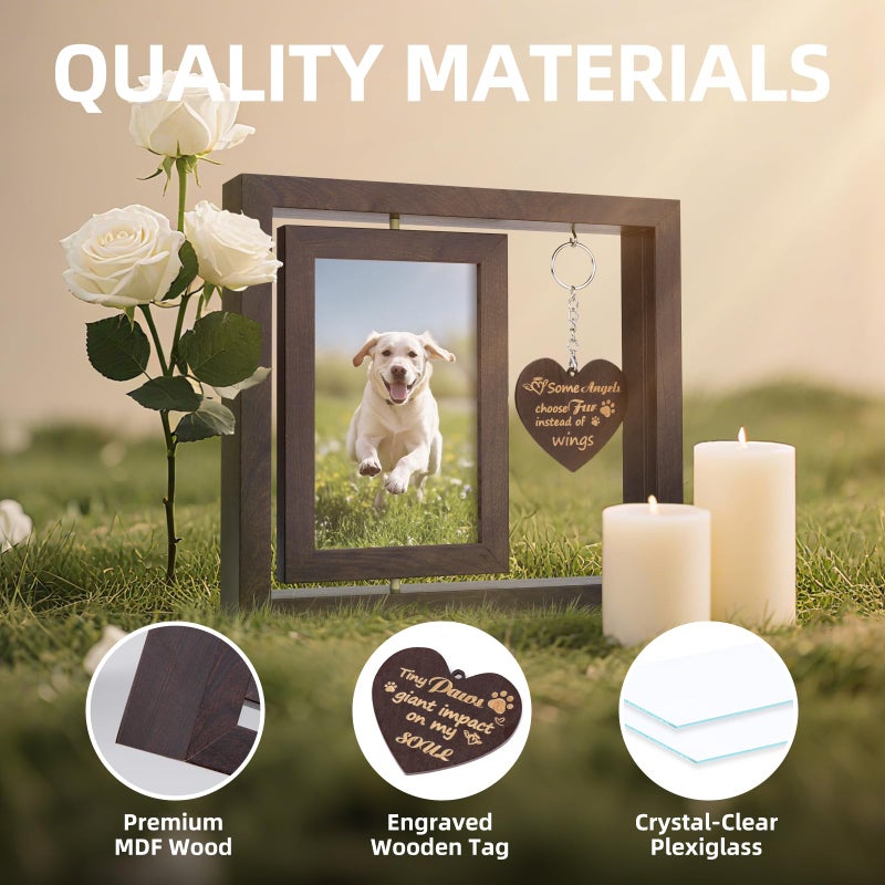 AVEAX Dog Memorial Gifts for Loss of Dog - Rotating Wooden Picture Frame 4x6 - Pet Sympathy Gift for Bereavement - Double Sided Remembrance Frame with Message Card - Image 3
