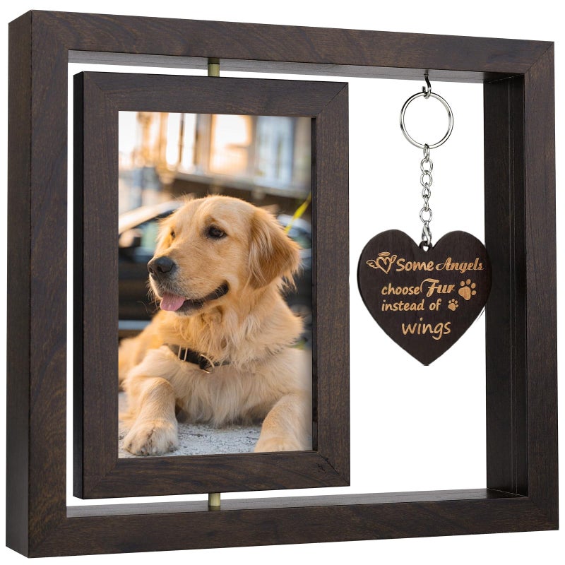 AVEAX Dog Memorial Gifts for Loss of Dog - Rotating Wooden Picture Frame 4x6 - Pet Sympathy Gift for Bereavement - Double Sided Remembrance Frame with Message Card - Image 1