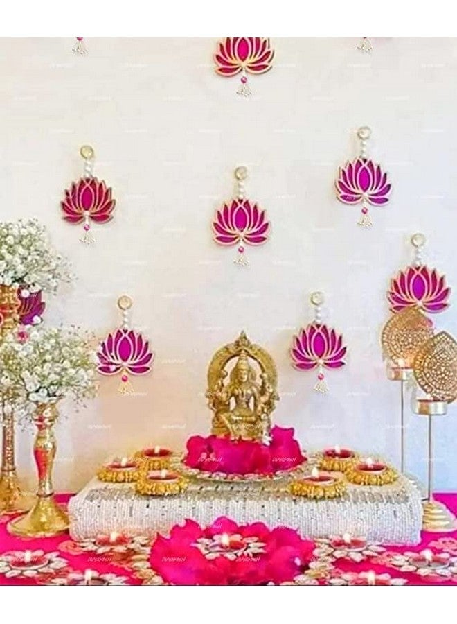 BENAVJI MDF Handmade Wall Decor Lotus with Ball Style,Hanging for Home Decor,Diwali Decor,Wedding and All Festival Decor |Lotus Hangings for Home Decoration|Lotus Export Quality |Pink Pack of 11 - Image 1