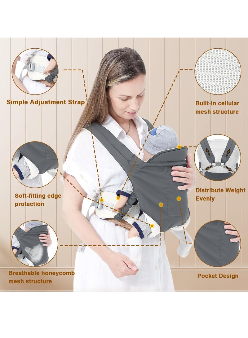 Excefore Baby Sling Carrier, Adjustable Breathable Baby Carrier from Newborn to Toddler, Infant Hip Seat Nursing Sling Wrap, Supports 7-45 Lbs, Grey - Image 3