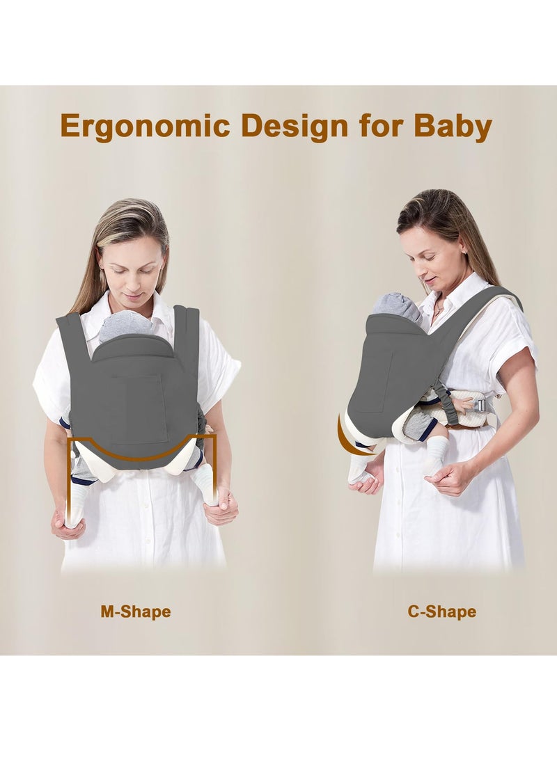 Excefore Baby Sling Carrier, Adjustable Breathable Baby Carrier from Newborn to Toddler, Infant Hip Seat Nursing Sling Wrap, Supports 7-45 Lbs, Grey - Image 4