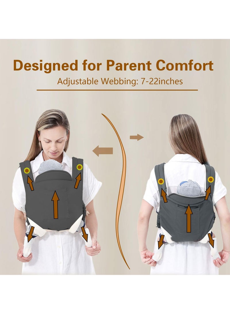 Excefore Baby Sling Carrier, Adjustable Breathable Baby Carrier from Newborn to Toddler, Infant Hip Seat Nursing Sling Wrap, Supports 7-45 Lbs, Grey - Image 5