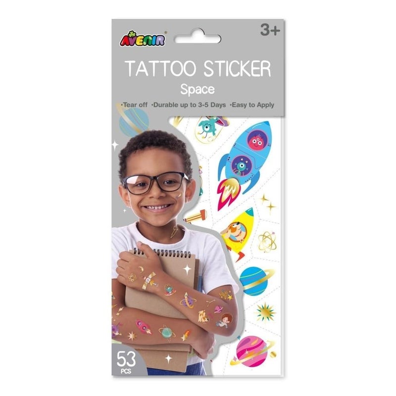 Avenir Space Tattoo Sticker - 53pc Set of Water-Based Ink Temporary Tattoos - Safe and Easy to Apply and Remove - Lasts 3-5 Days for Kids 3+ - Image 3