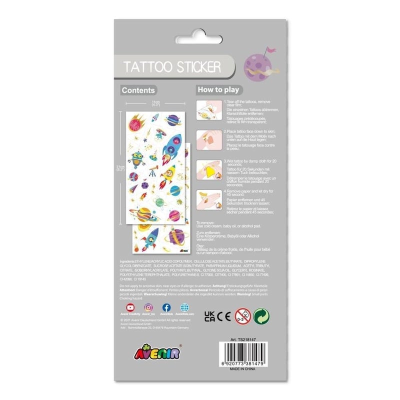Avenir Space Tattoo Sticker - 53pc Set of Water-Based Ink Temporary Tattoos - Safe and Easy to Apply and Remove - Lasts 3-5 Days for Kids 3+ - Image 4