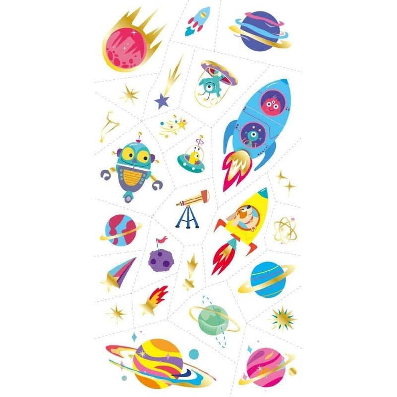 Avenir Space Tattoo Sticker - 53pc Set of Water-Based Ink Temporary Tattoos - Safe and Easy to Apply and Remove - Lasts 3-5 Days for Kids 3+ - Image 2