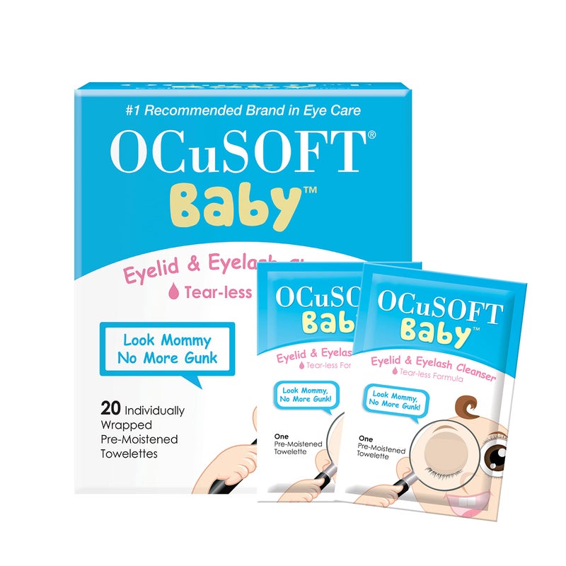 OCuSOFT Baby Eyelid and Eyelash Cleanser, Pre-Moistened Towelette, White/Blue 20 Count - Image 1