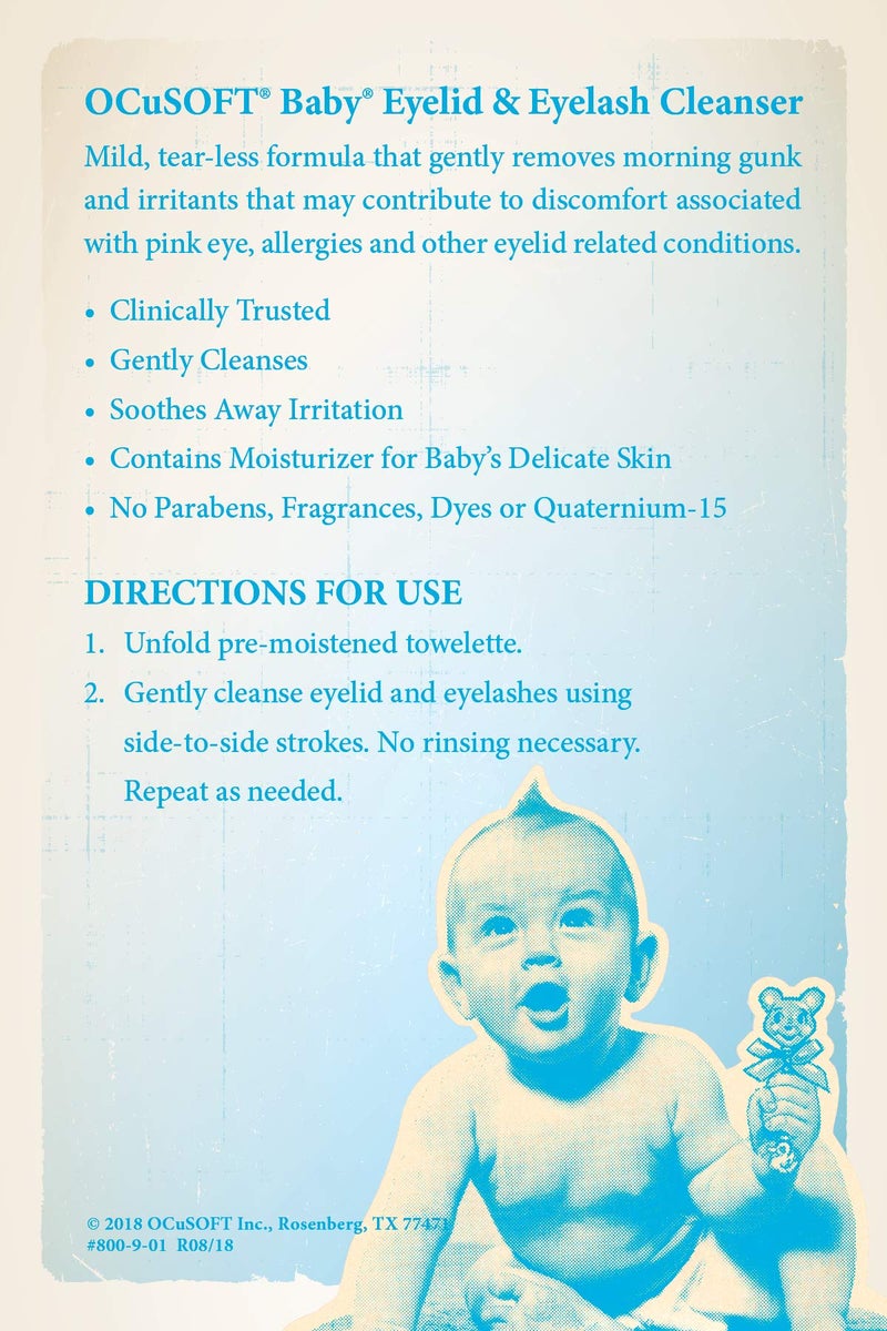 OCuSOFT Baby Eyelid and Eyelash Cleanser, Pre-Moistened Towelette, White/Blue 20 Count - Image 5