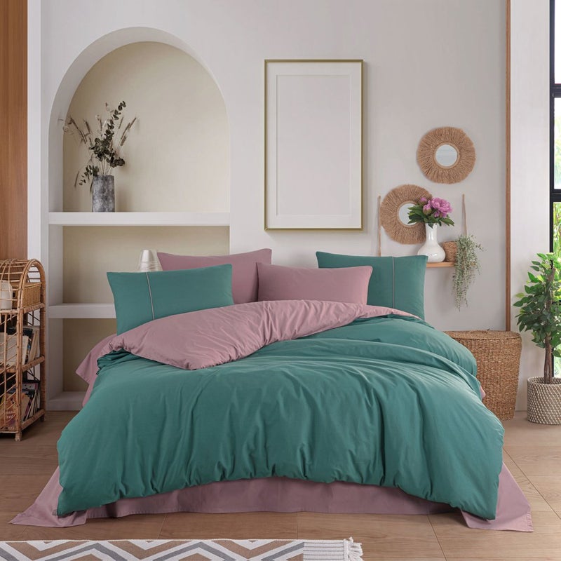 Hobby Diamond Green-Powder – Poplin Double Duvet Cover Set – 4 Pillowcases