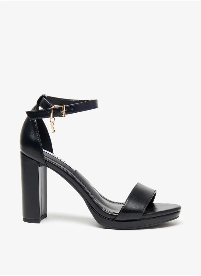 ايل Women's Solid Ankle Strap Sandals with Block Heels and Buckle Closure