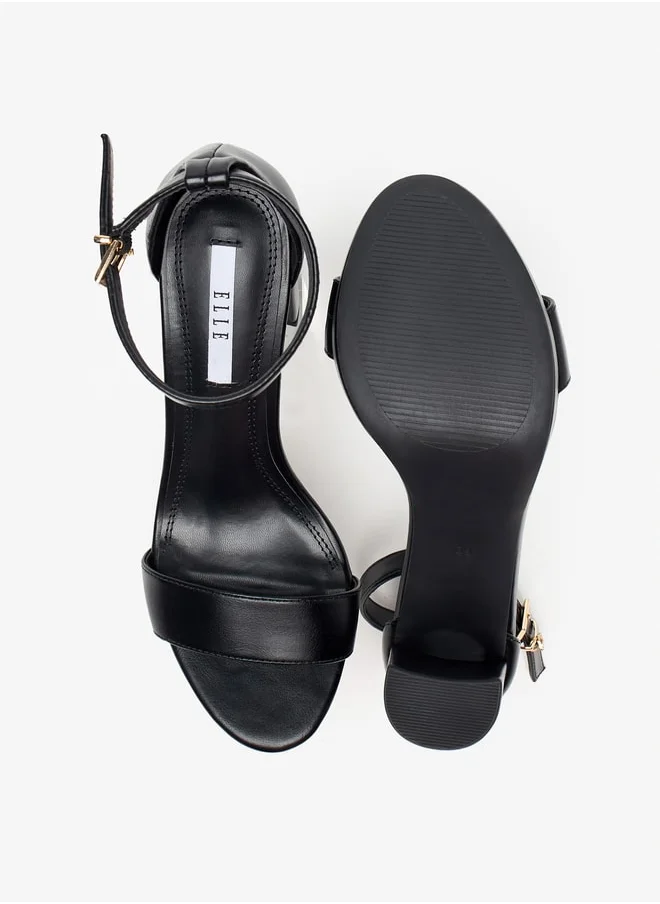 ايل Women's Solid Ankle Strap Sandals with Block Heels and Buckle Closure
